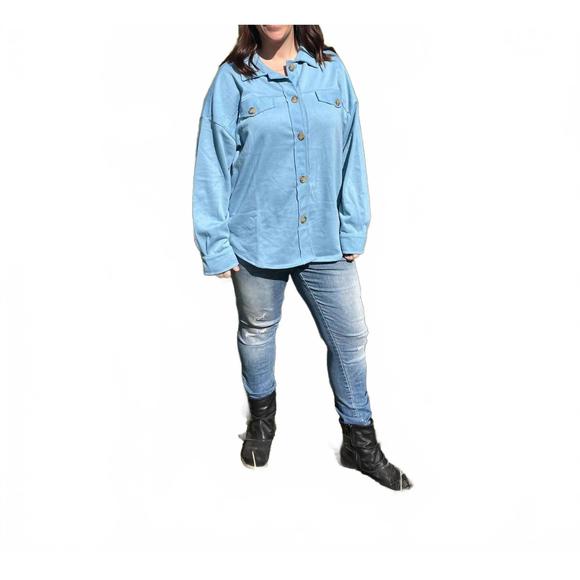 NEW TIMING button-up shacket in dusty blue - Picture 1 of 4